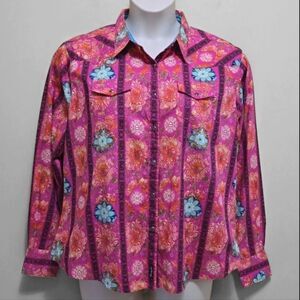 Wrangler Pink Pearl Snap Long Sleeve Western Shirt Size XL Cowgirl Country Rodeo
